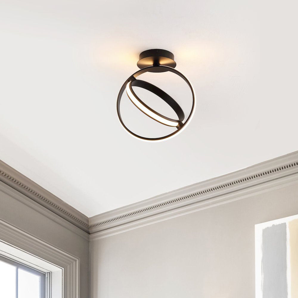 Nicole 2-Light Modern Minimalist Aluminum Ring Integrated Led Semi Flush Mount. Picture 1