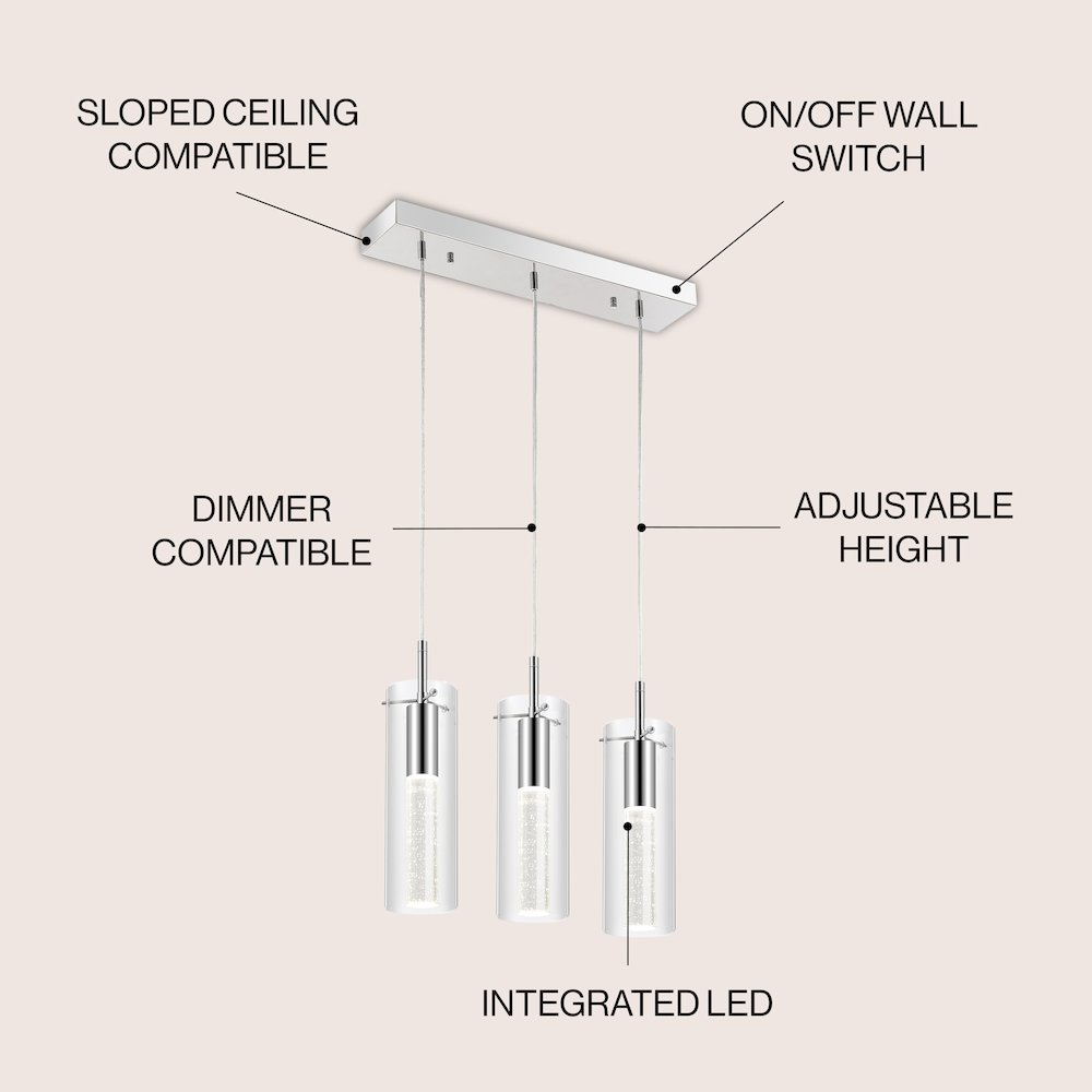 Mium 3-Light Modern Style Iron/Crystal/Glass Integrated Led Linear Pendant. Picture 6