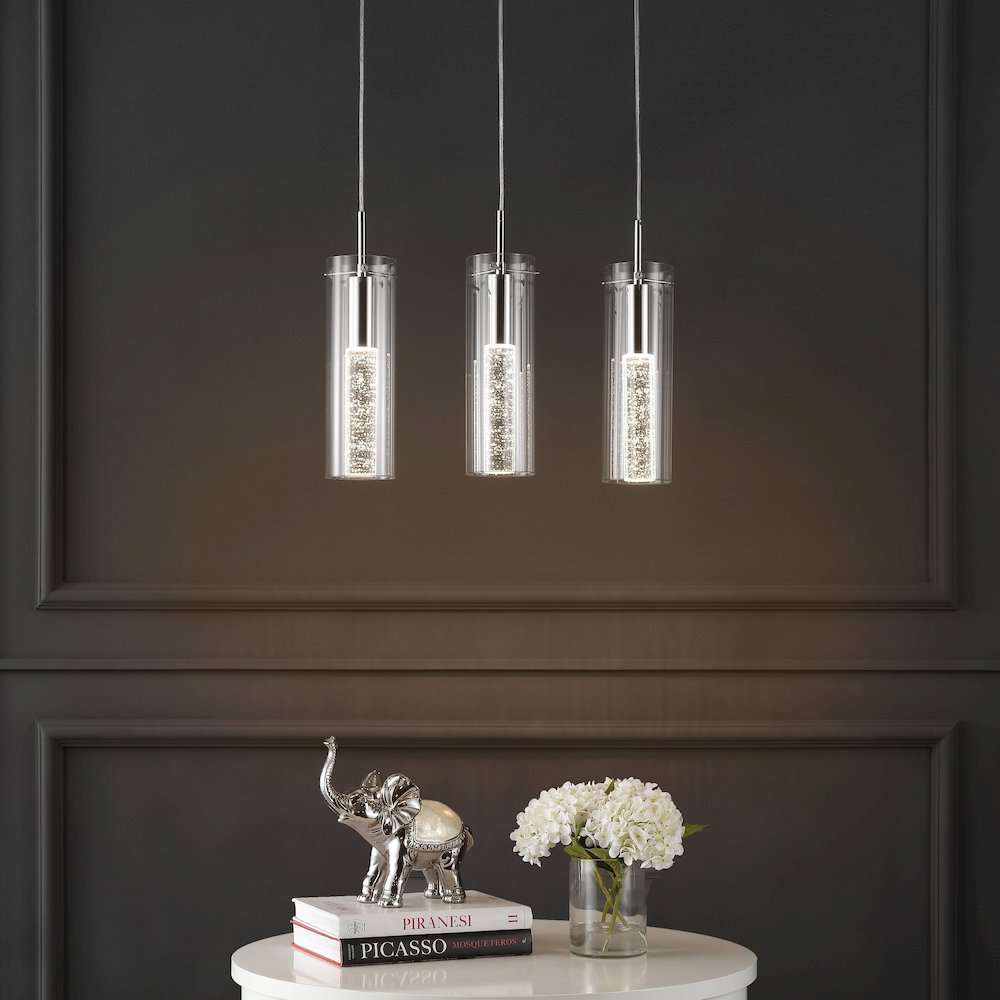 Mium 3-Light Modern Style Iron/Crystal/Glass Integrated Led Linear Pendant. Picture 1