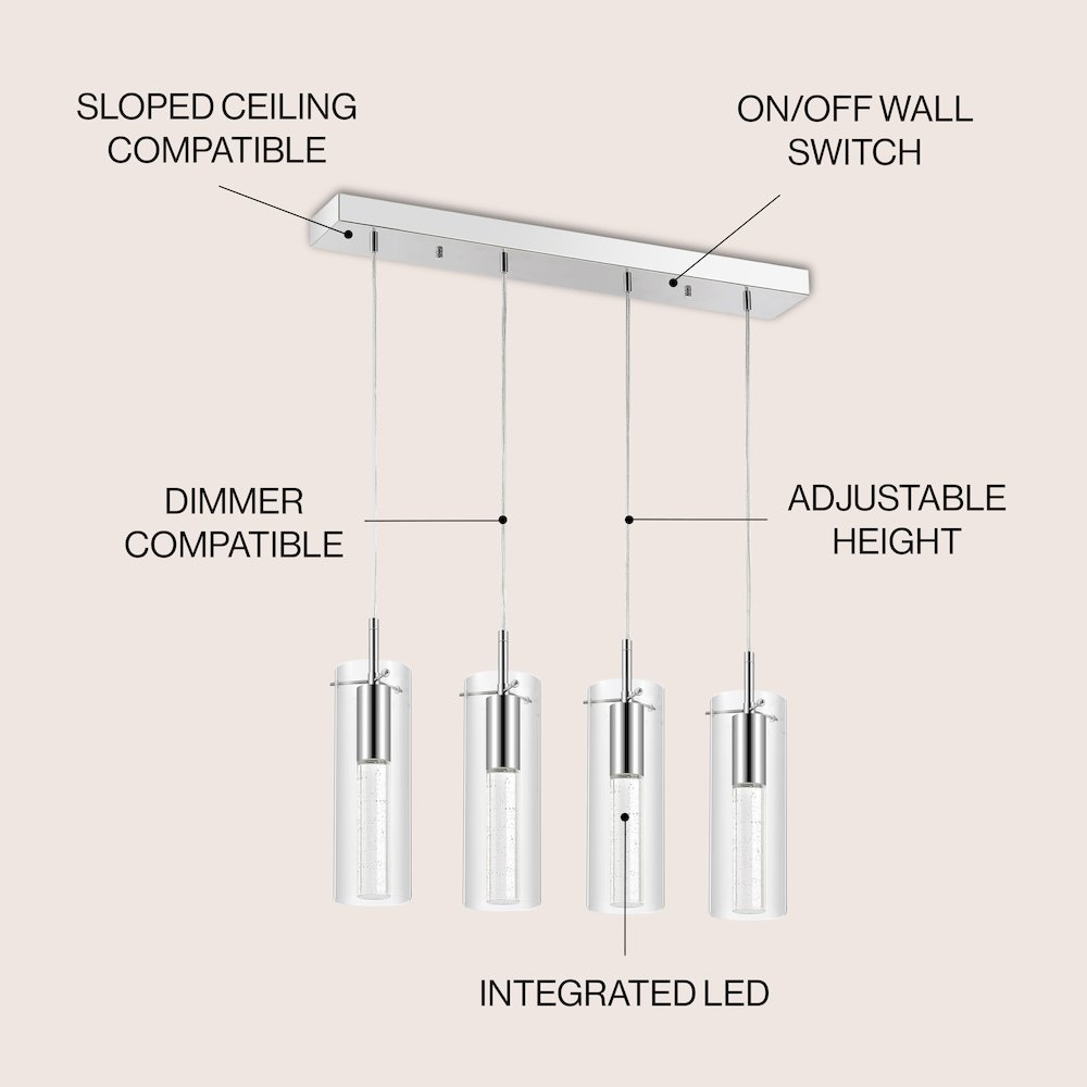 Mium 4-Light Modern Style Iron/Crystal/Glass Integrated Led Linear Pendant. Picture 6