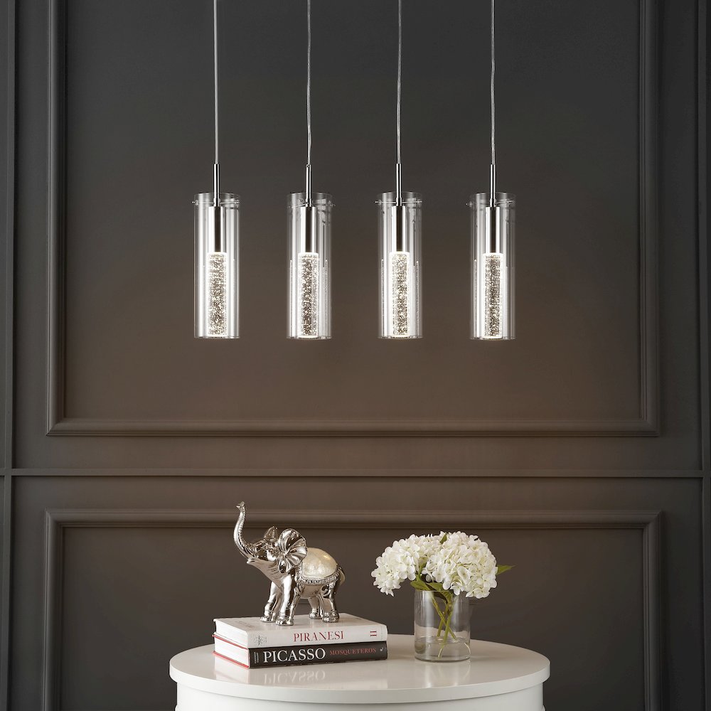 Mium 4-Light Modern Style Iron/Crystal/Glass Integrated Led Linear Pendant. Picture 1