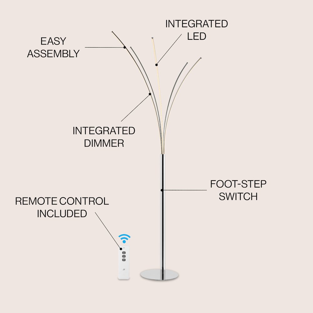 Fuochi Modern Minimalist Metal 5-Branch Arc Dimmable Integrated LED Floor Lamp. Picture 1