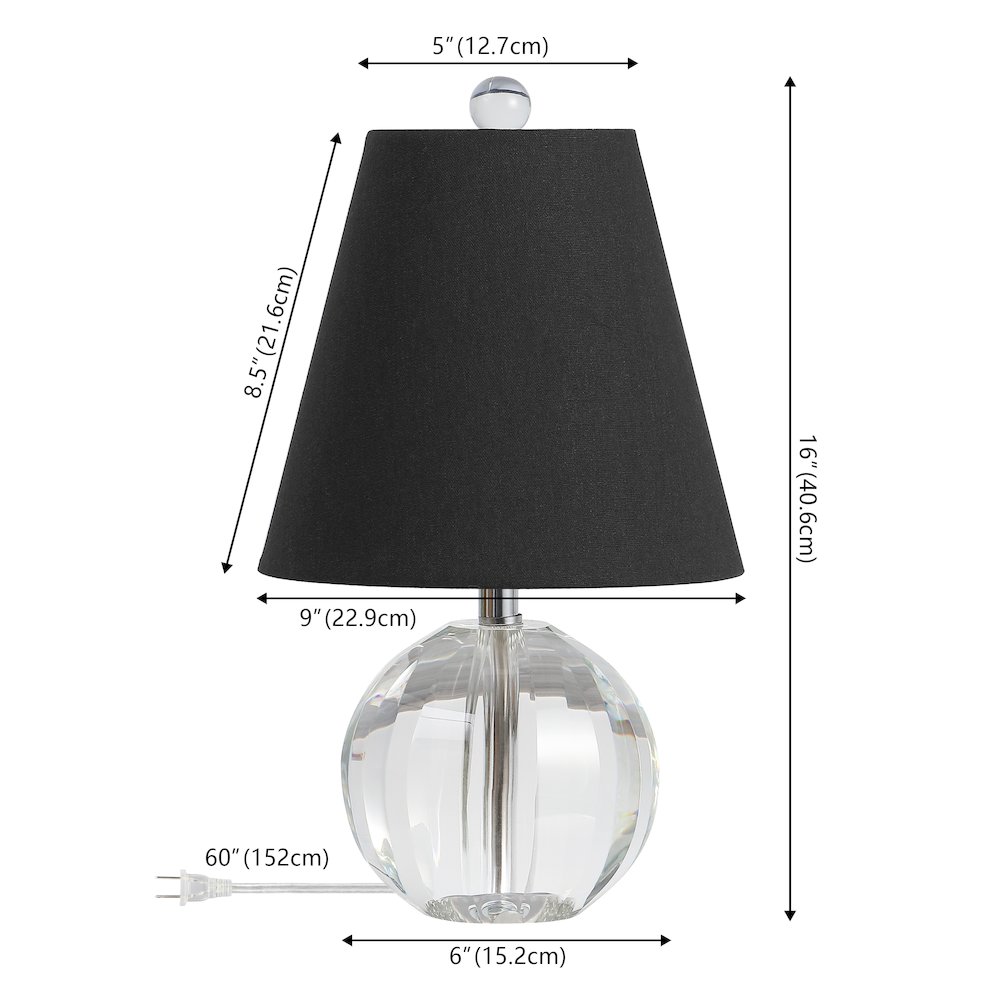 Goddard 16" Crystal Ball/Metal LED Table Lamp, Clear/Black. Picture 3