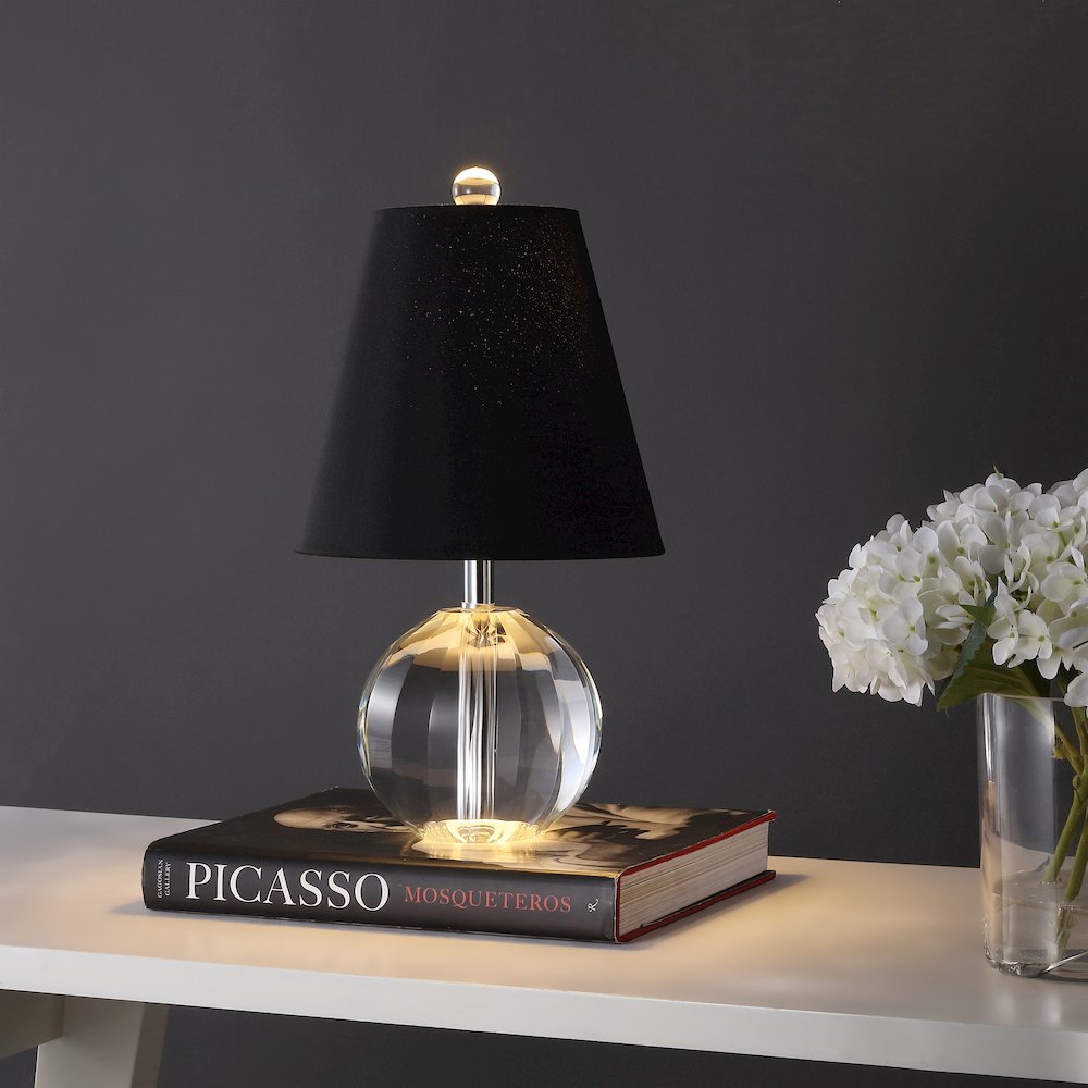 Goddard 16" Crystal Ball/Metal LED Table Lamp, Clear/Black. Picture 6