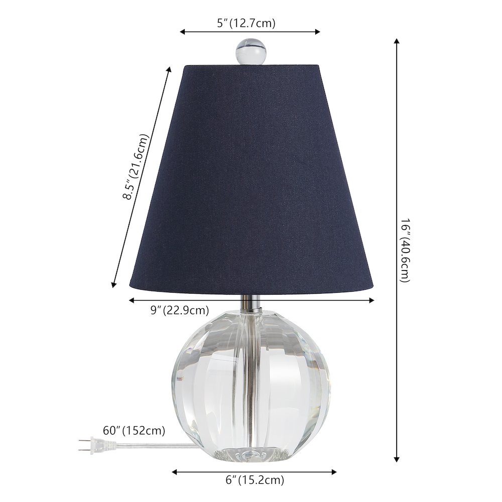 Goddard 16" Crystal Ball/Metal LED Table Lamp, Clear/Navy. Picture 3