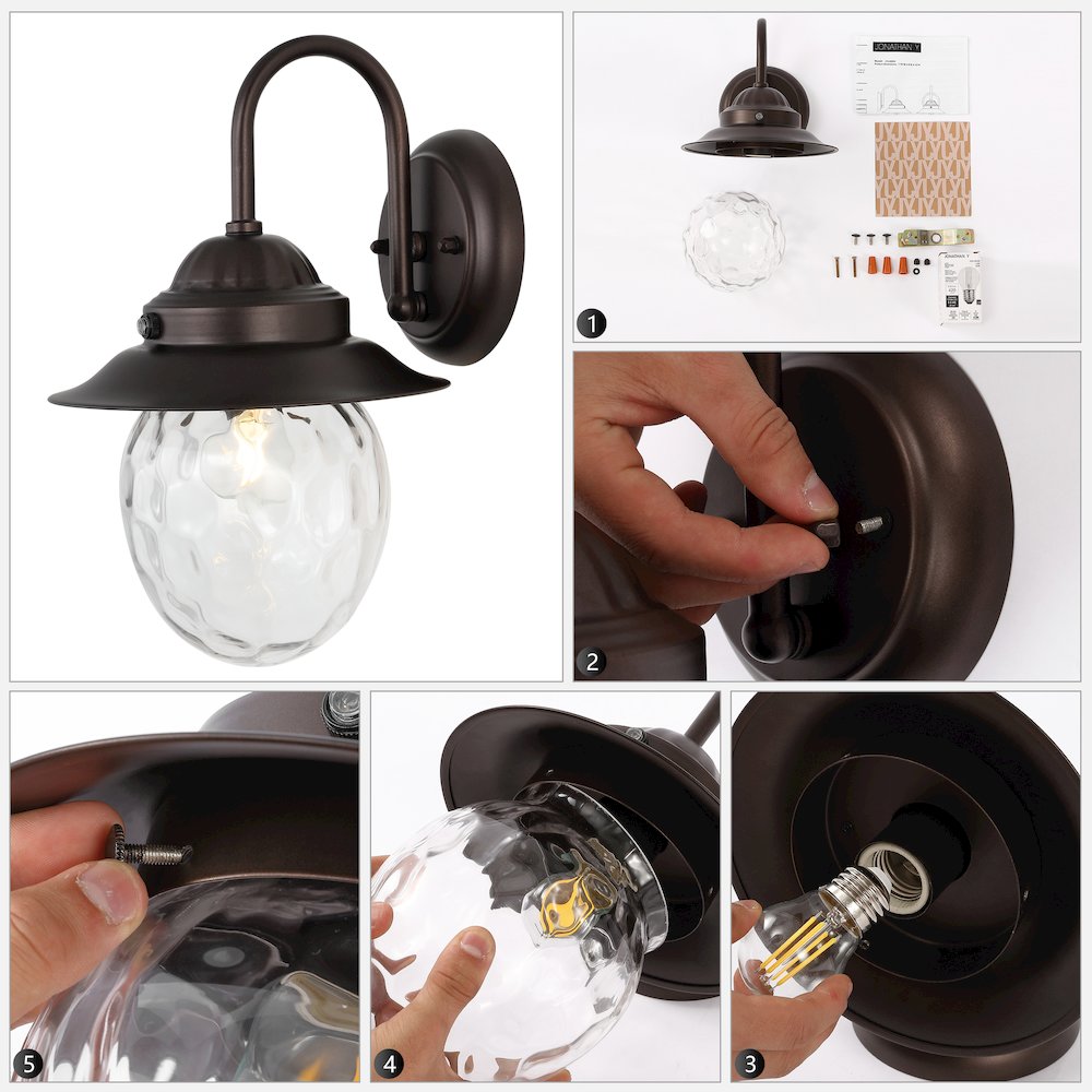 Rodanthe Farmhouse Industrial Iron/Glass Outdoor Led Sconce. Picture 8