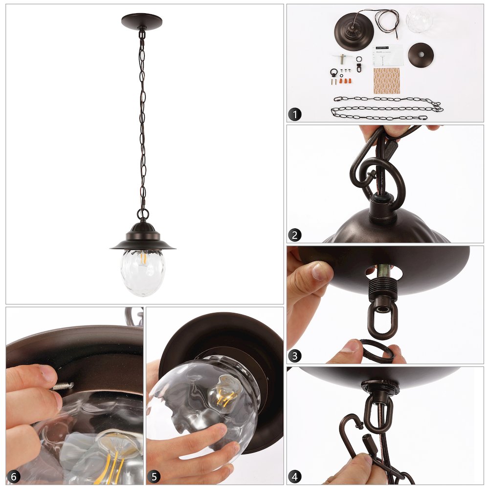 Manteo Farmhouse Industrial Iron/Glass Outdoor Led Pendant. Picture 9
