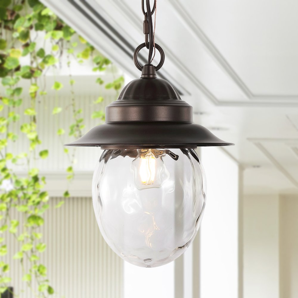 Manteo Farmhouse Industrial Iron/Glass Outdoor Led Pendant. Picture 7