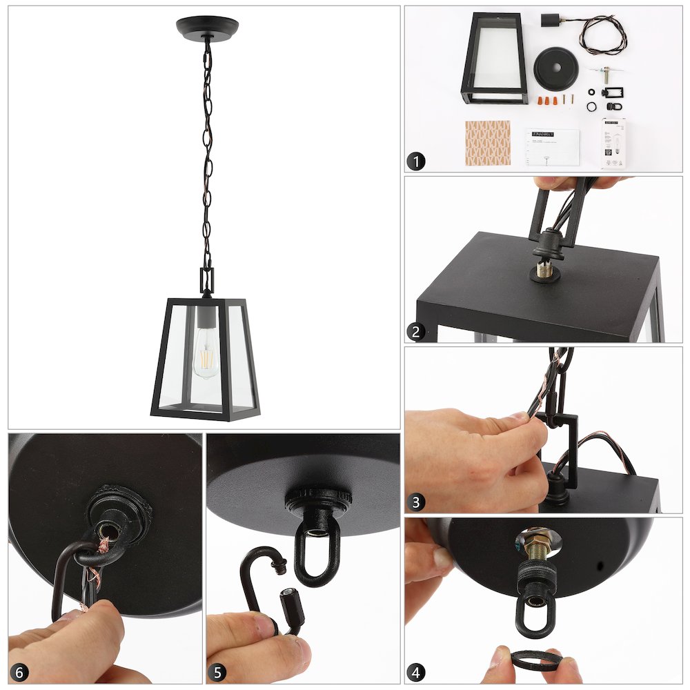Glendale Farmhouse Industrial Iron/Glass Outdoor Led Pendant. Picture 9
