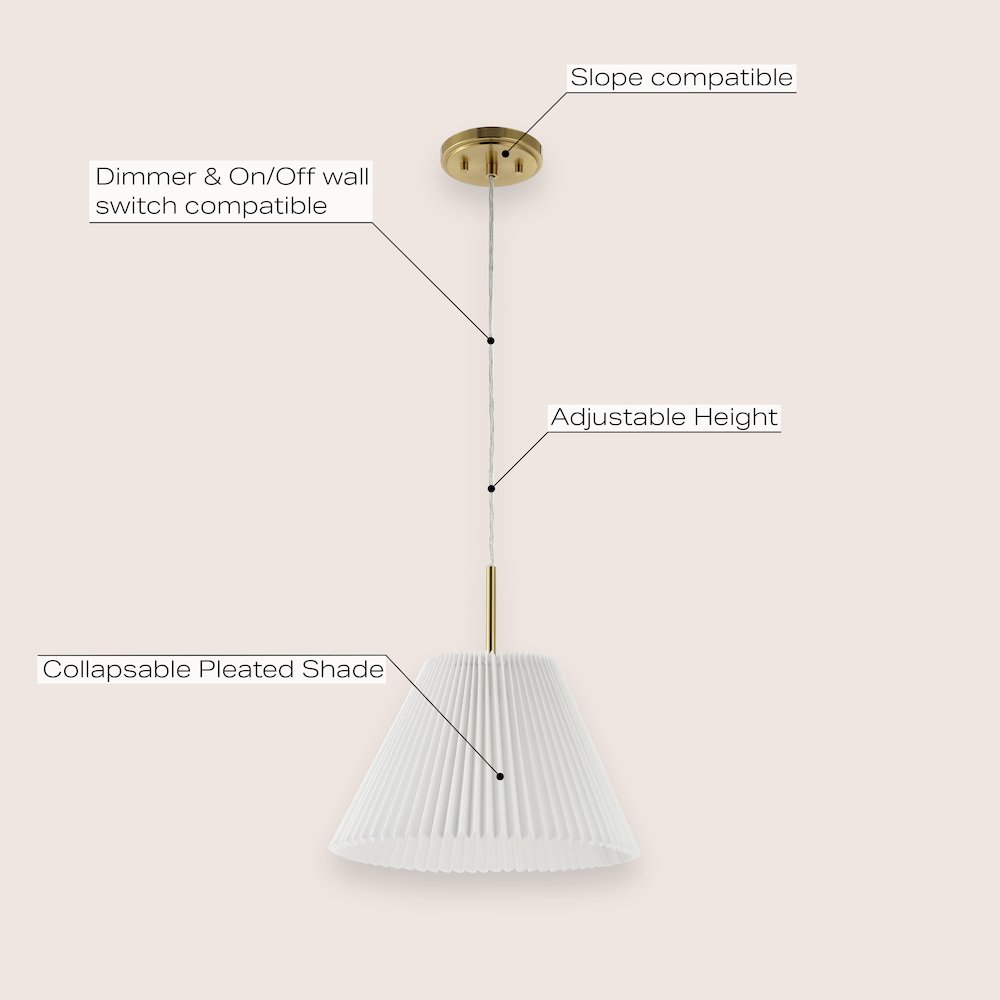 Alden 1-Light Classic French Country Iron Led Pendant With Pleated Shade. Picture 6