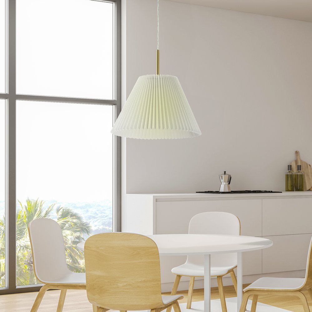 Alden 1-Light Classic French Country Iron Led Pendant With Pleated Shade. Picture 4