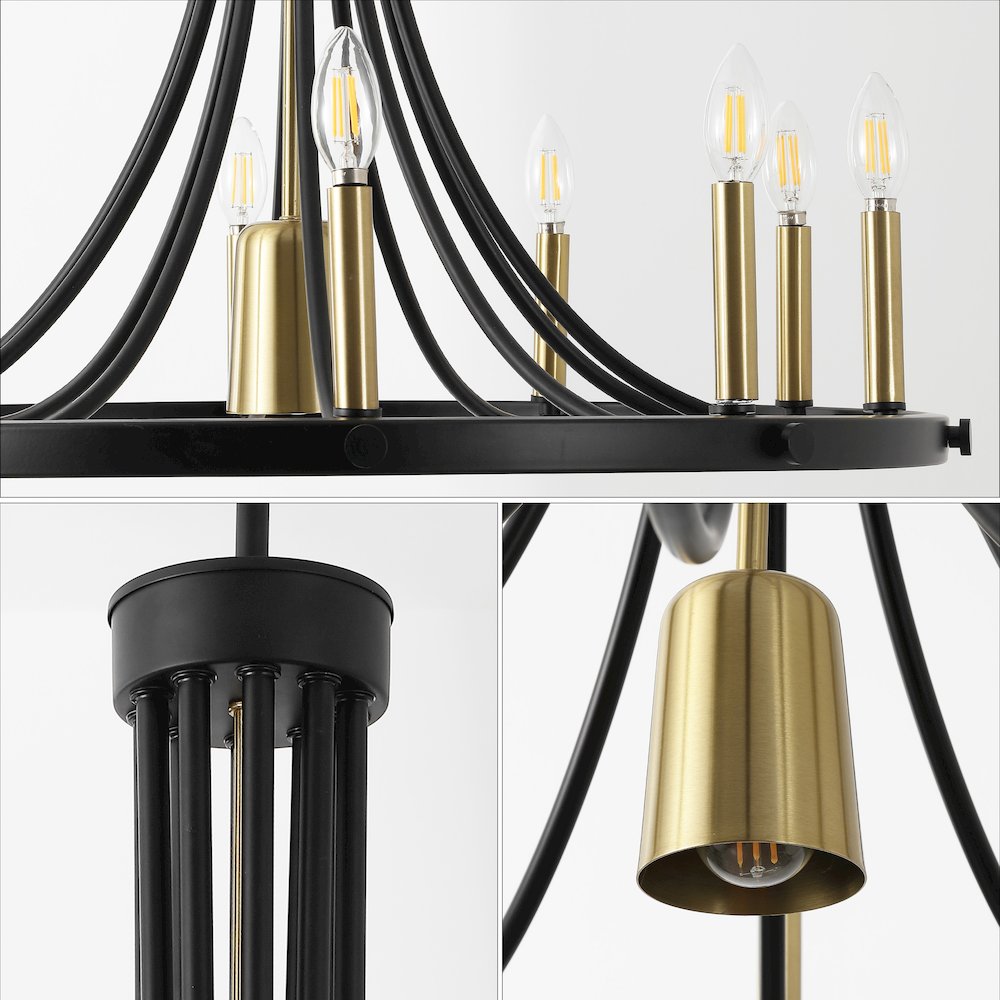 Dante 11-Light Transitional Modern Iron Adjustable Wagon Wheel LED Chandelier. Picture 3