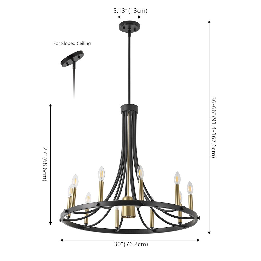 Dante 11-Light Transitional Modern Iron Adjustable Wagon Wheel LED Chandelier. Picture 2