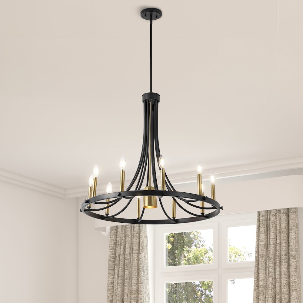 Dante 11-Light Transitional Modern Iron Adjustable Wagon Wheel LED Chandelier. Picture 1