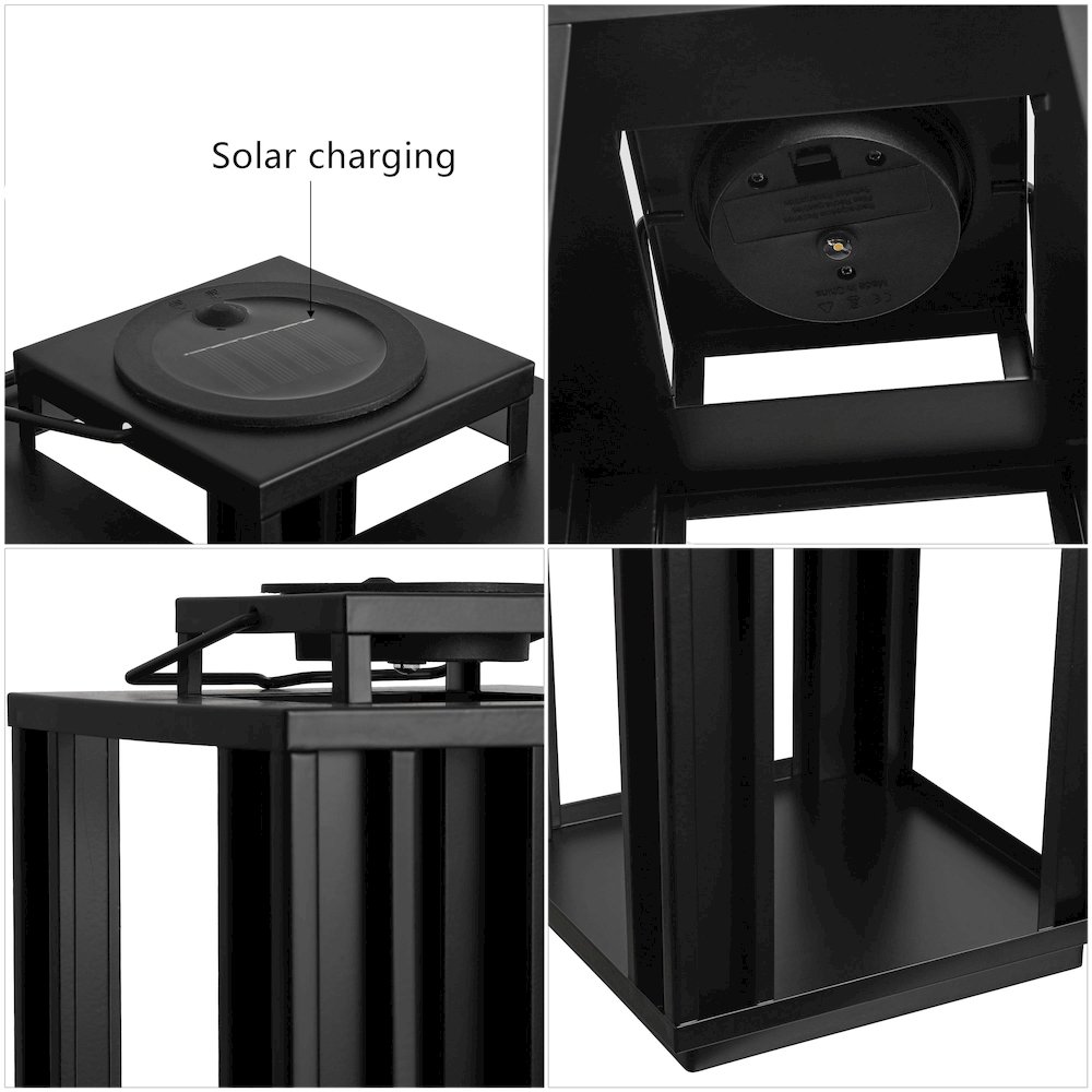 Leland Industrial Integrated LED Solar Powered Lanterns, Black (Set of 3). Picture 4