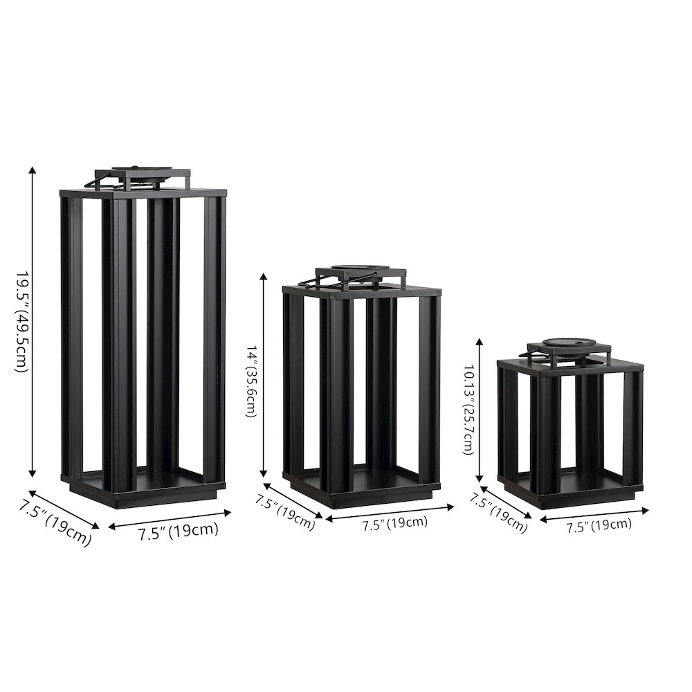Leland Industrial Integrated LED Solar Powered Lanterns, Black (Set of 3). Picture 6