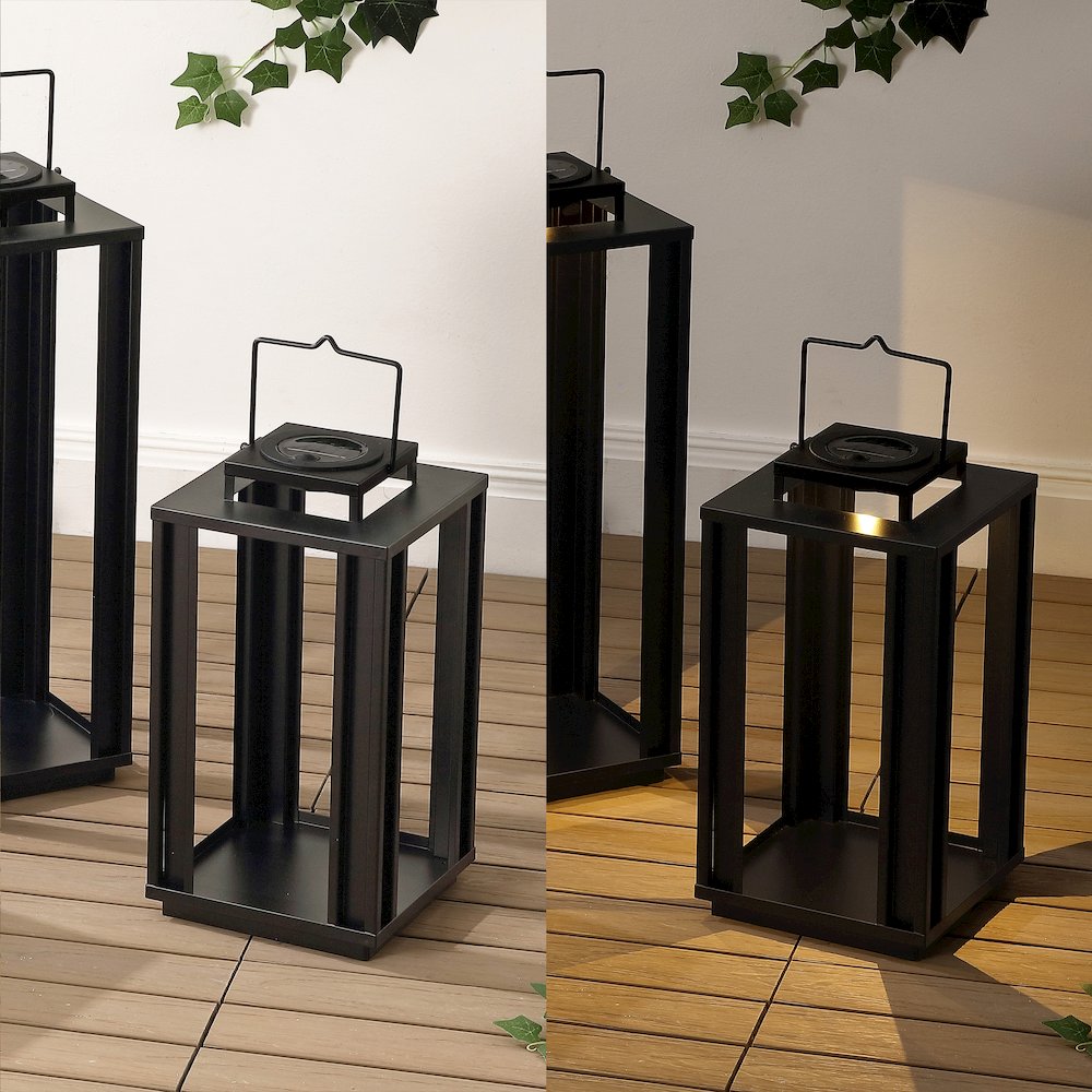 Leland Industrial Integrated LED Solar Powered Lanterns, Black (Set of 3). Picture 5