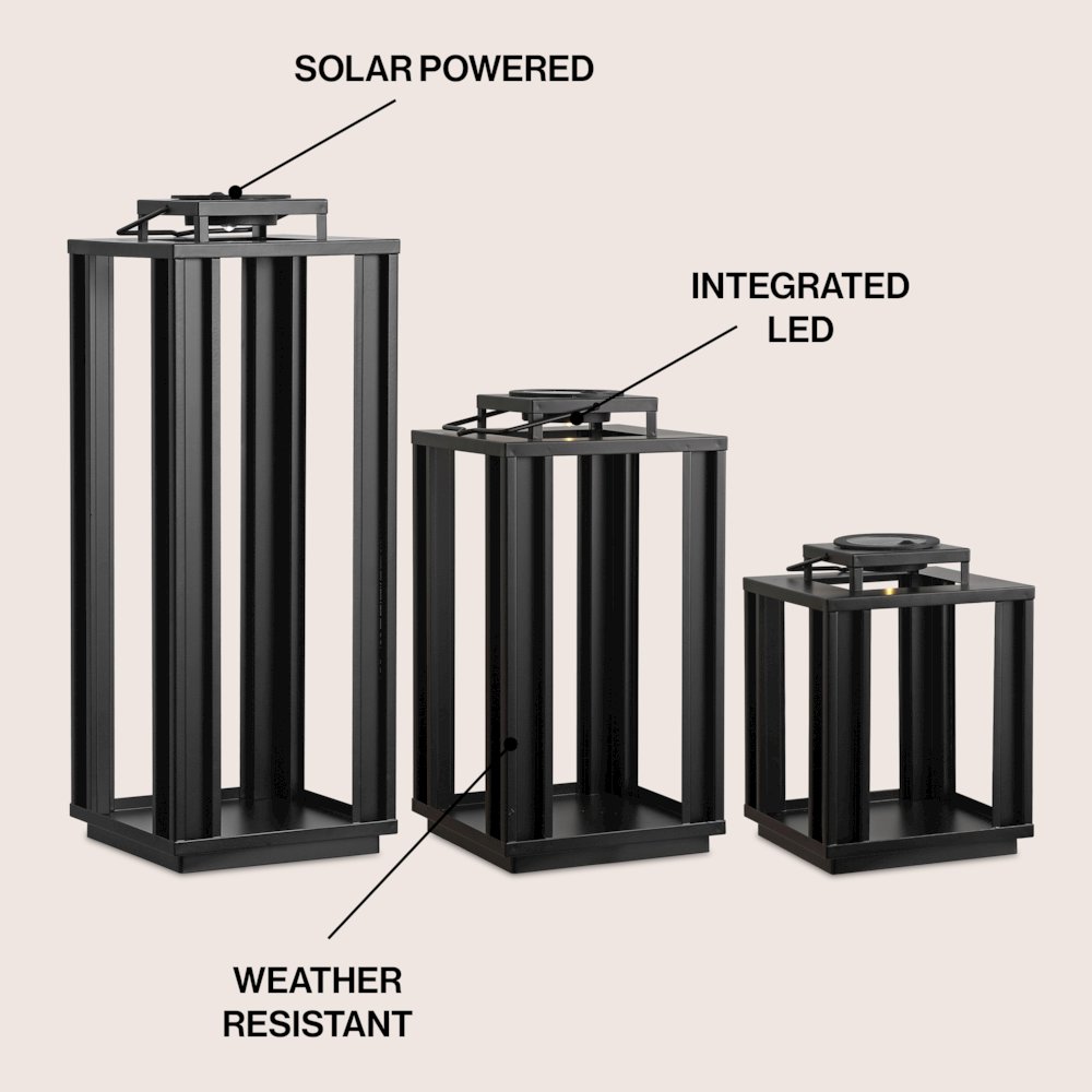 Leland Industrial Integrated LED Solar Powered Lanterns, Black (Set of 3). Picture 3