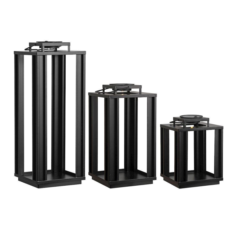 Leland Industrial Integrated LED Solar Powered Lanterns, Black (Set of 3). Picture 1