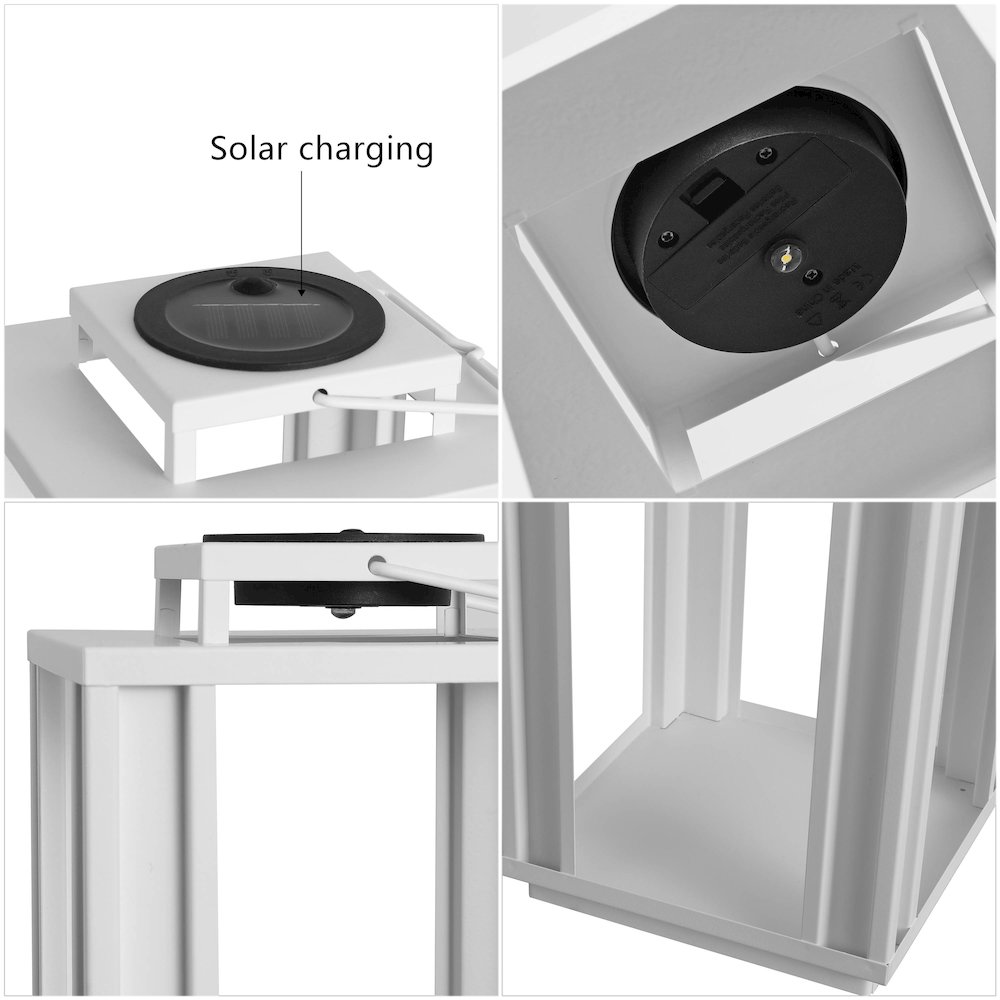 Leland Industrial Integrated LED Solar Powered Lanterns, White (Set of 3). Picture 4