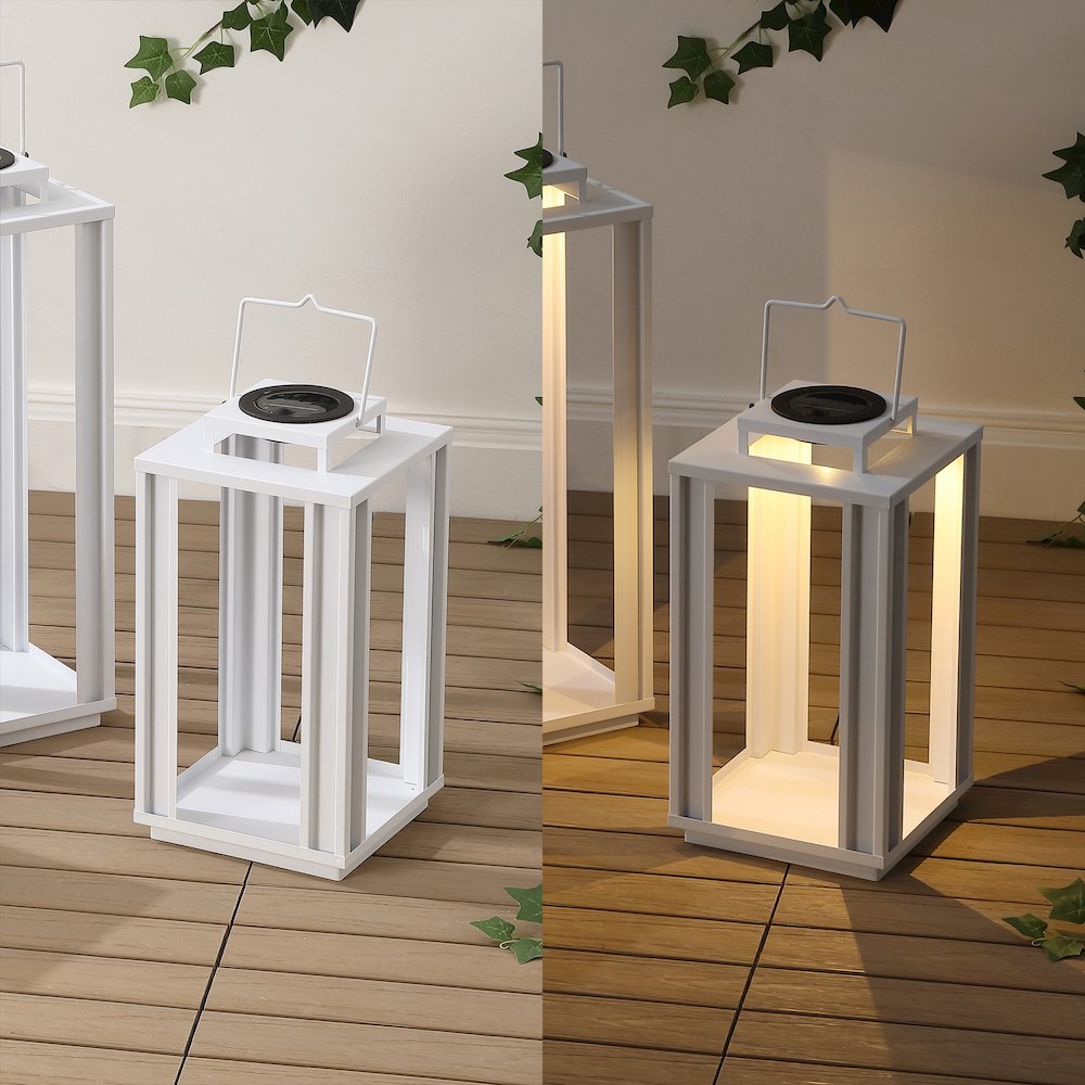 Leland Industrial Integrated LED Solar Powered Lanterns, White (Set of 3). Picture 5