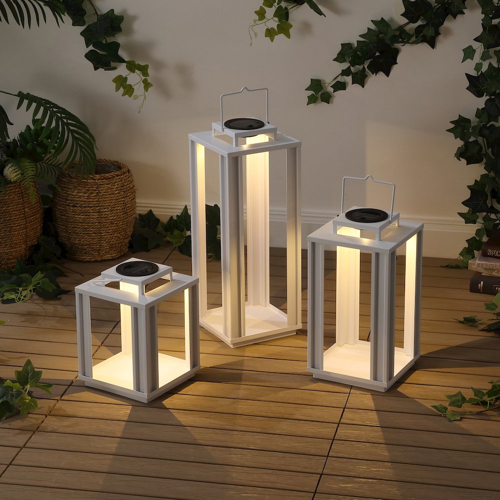 Leland Industrial Integrated LED Solar Powered Lanterns, White (Set of 3). Picture 7