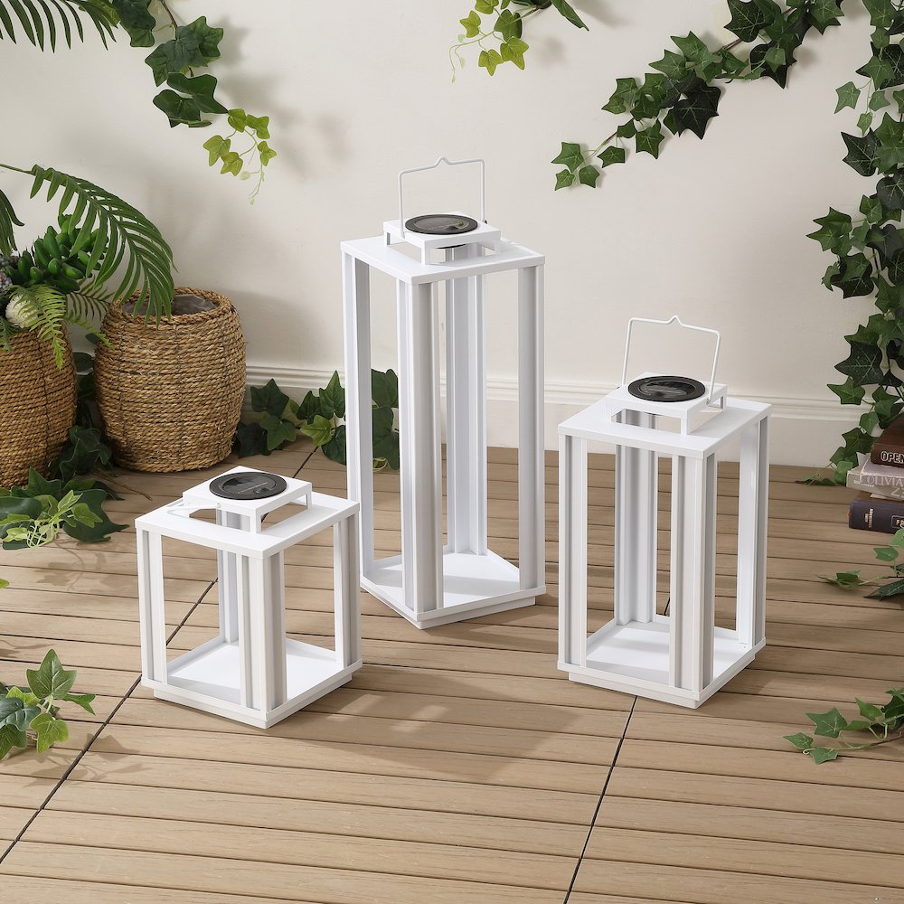 Leland Industrial Integrated LED Solar Powered Lanterns, White (Set of 3). Picture 2