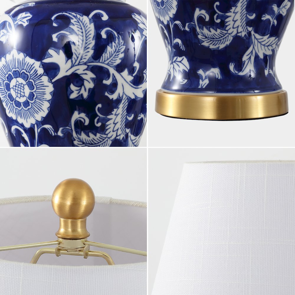 French Country Cottage Ceramic Iron Chinoiserie Ginger Jar LED Table Lamp. Picture 4