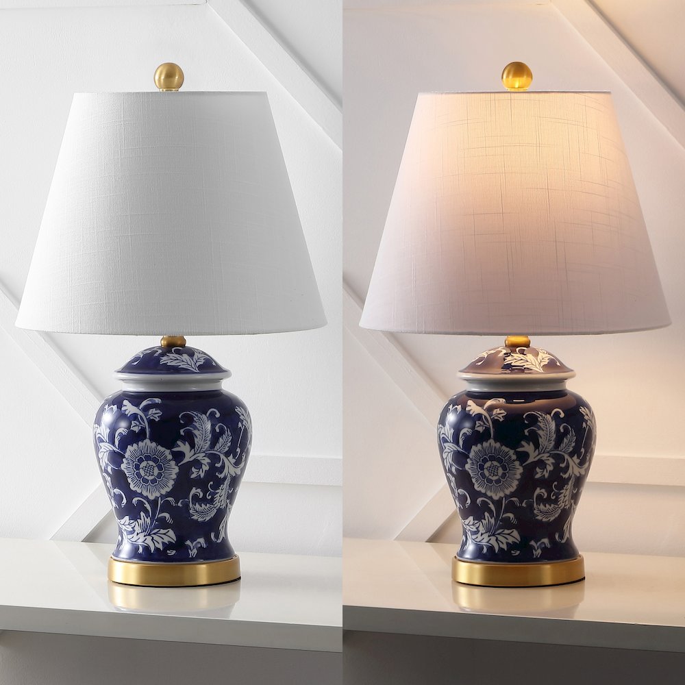 French Country Cottage Ceramic Iron Chinoiserie Ginger Jar LED Table Lamp. Picture 2