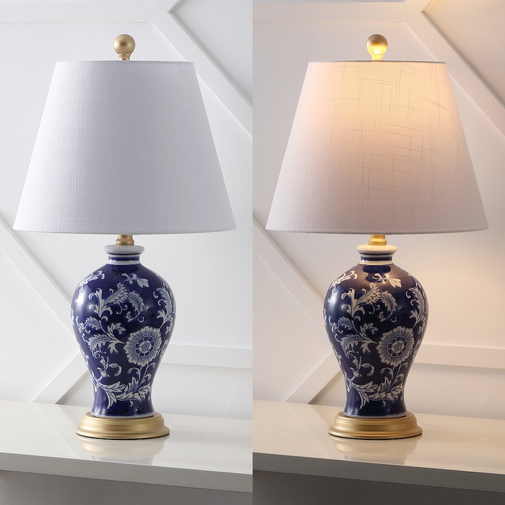 Grace French Country Cottage Ceramic Iron Floral Urn LED Table Lamp. Picture 2