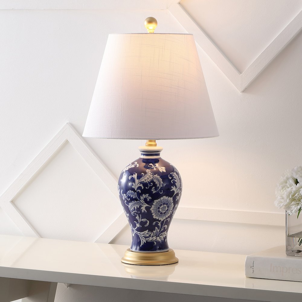 Grace French Country Cottage Ceramic Iron Floral Urn LED Table Lamp. Picture 3