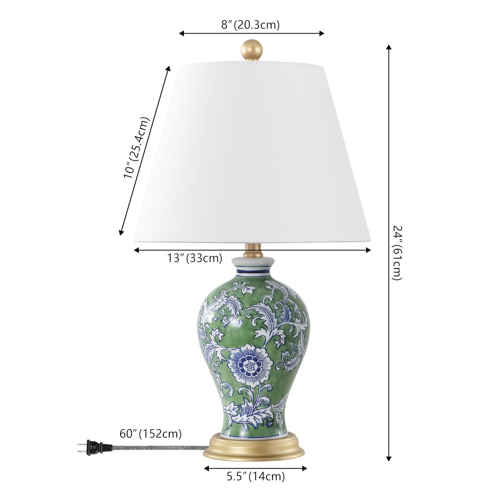 Grace French Country Cottage Ceramic Iron Floral Urn LED Table Lamp. Picture 1