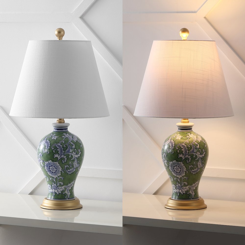 Grace French Country Cottage Ceramic Iron Floral Urn LED Table Lamp. Picture 2