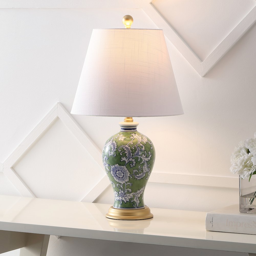 Grace French Country Cottage Ceramic Iron Floral Urn LED Table Lamp. Picture 3