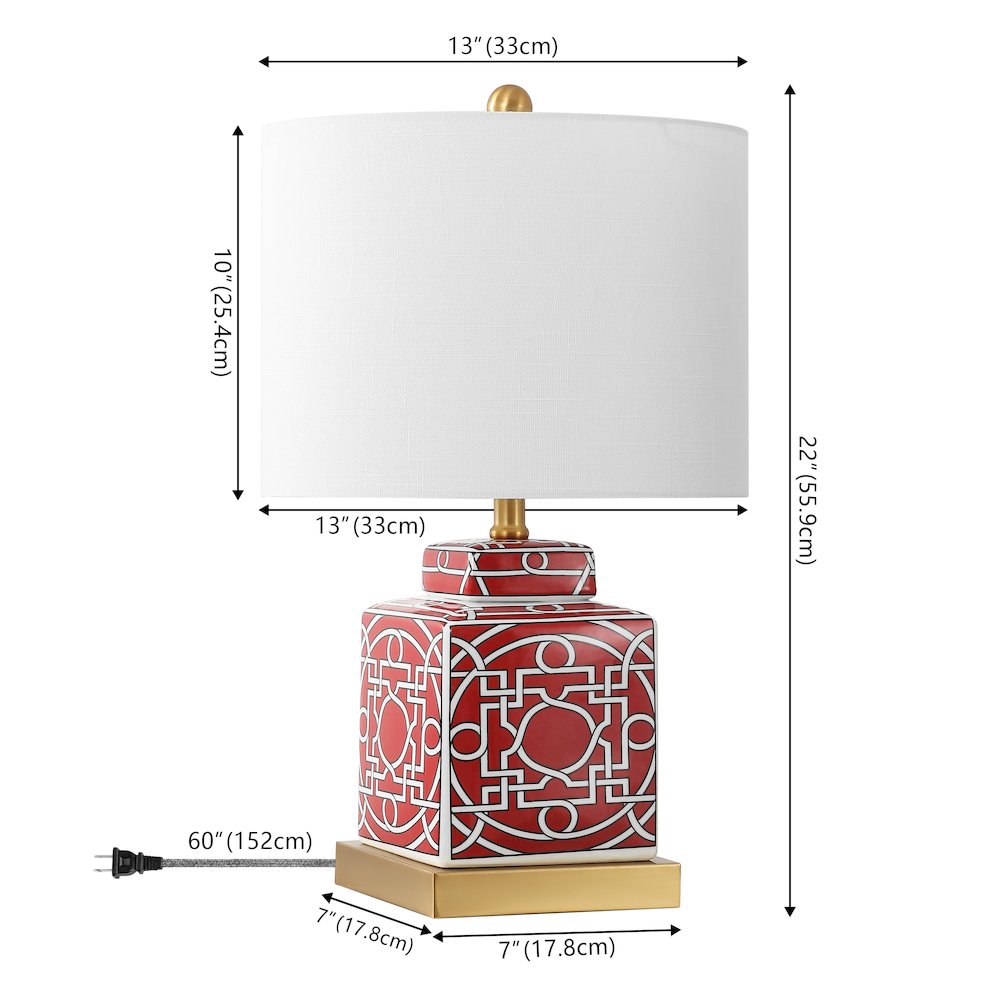 Catherine Modern Transitional Ceramic Metal Square Ginger Jar LED Table Lamp. Picture 1