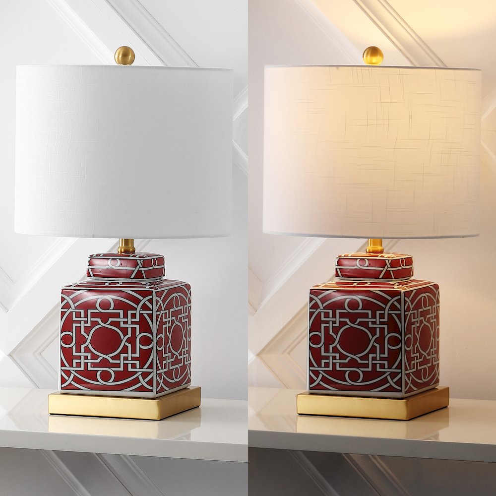Catherine Modern Transitional Ceramic Metal Square Ginger Jar LED Table Lamp. Picture 2