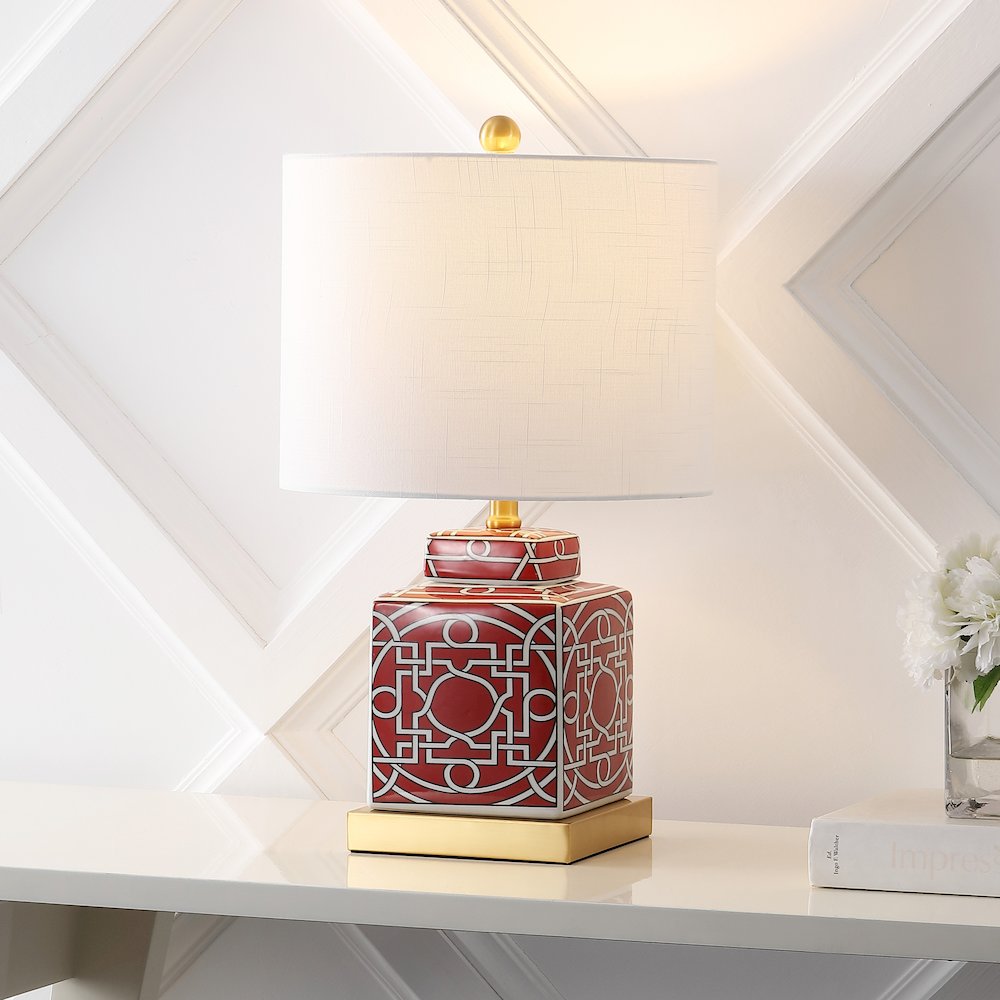 Catherine Modern Transitional Ceramic Metal Square Ginger Jar LED Table Lamp. Picture 3