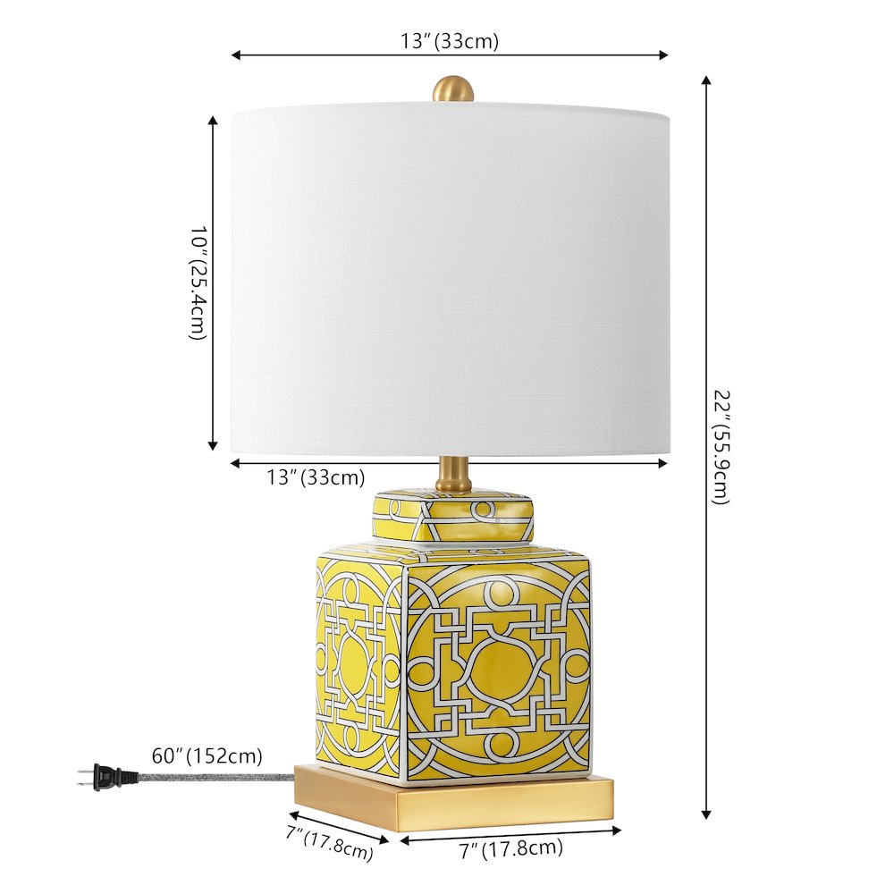 Catherine Modern Transitional Ceramic Metal Square Ginger Jar LED Table Lamp. Picture 1