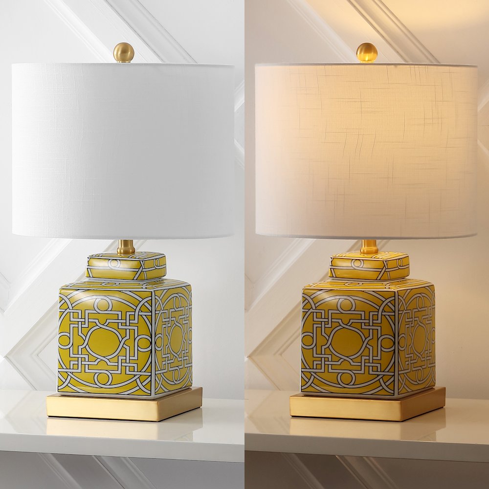 Catherine Modern Transitional Ceramic Metal Square Ginger Jar LED Table Lamp. Picture 2