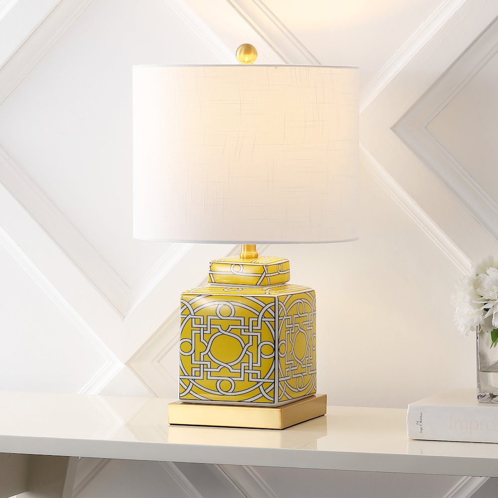 Catherine Modern Transitional Ceramic Metal Square Ginger Jar LED Table Lamp. Picture 3