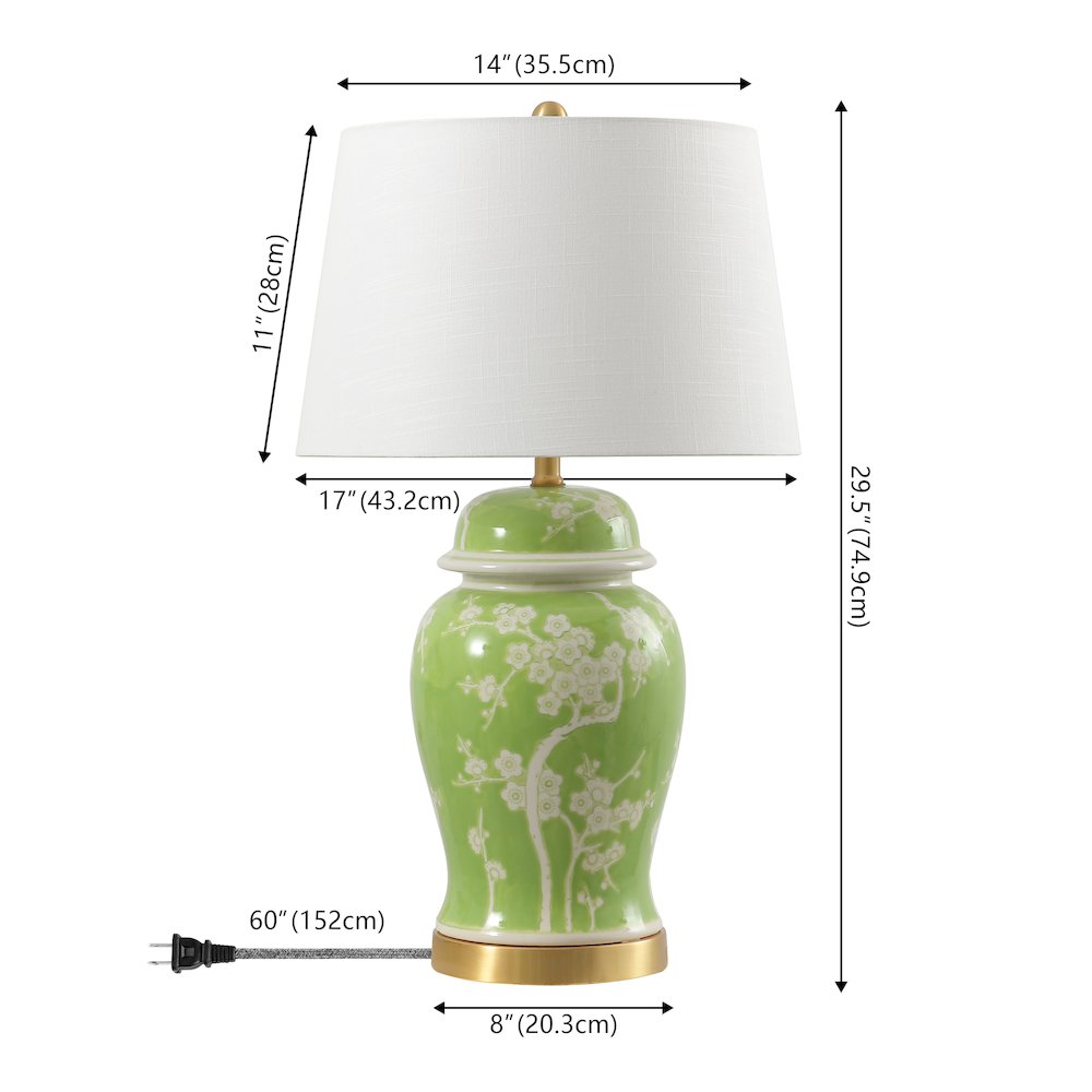Gracie Traditional Cottage Ceramic Metal Ginger Jar LED Table Lamp. Picture 1