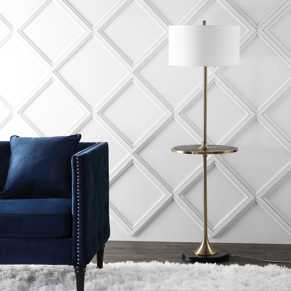 Luce Metal/Wood Led Floor Lamp With Table. Picture 6