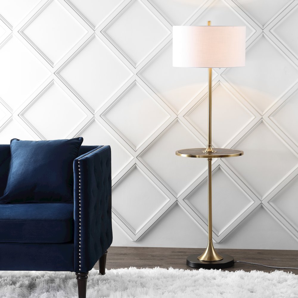 Luce Metal/Wood Led Floor Lamp With Table. Picture 5