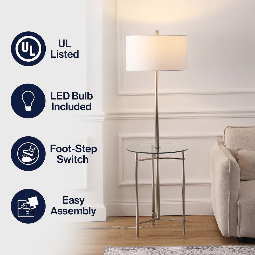Chuck Modern Metal & Tempered Glass 2-in-1 Tray Table/Floor LED Lamp. Picture 9