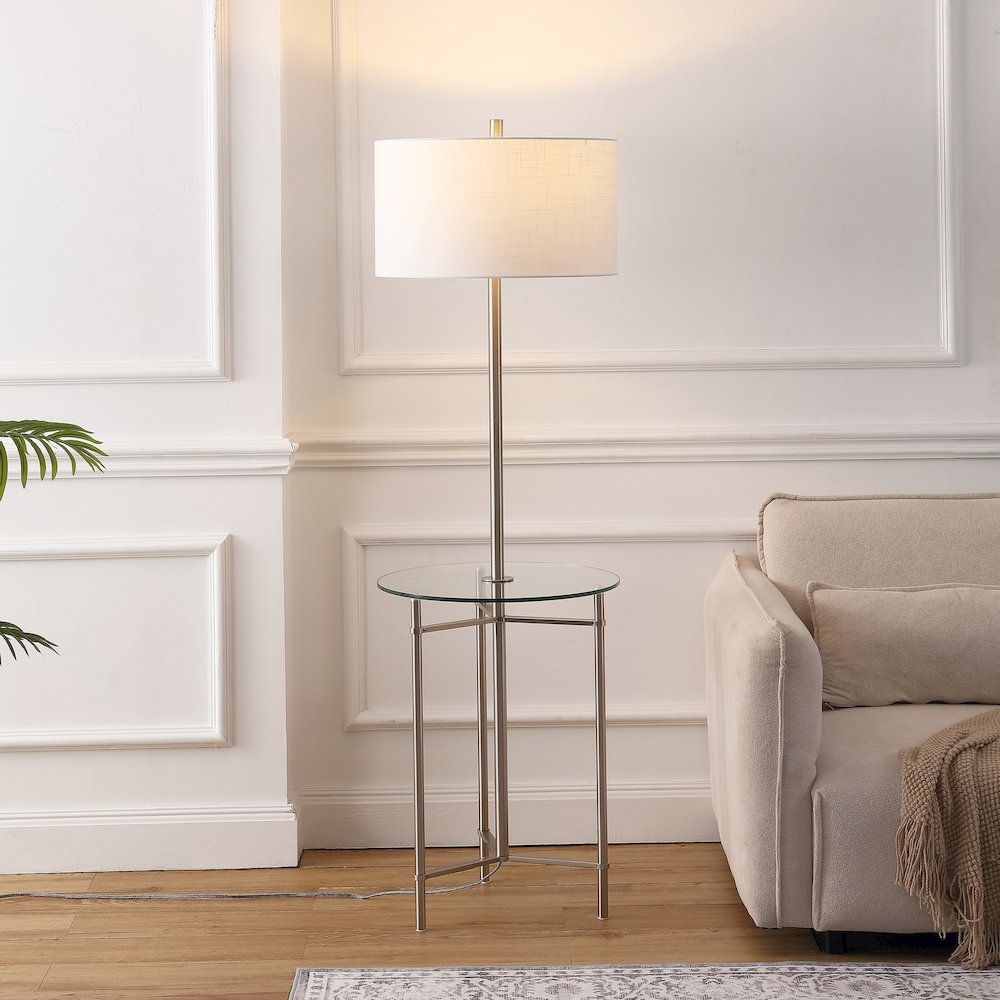 Chuck Modern Metal & Tempered Glass 2-in-1 Tray Table/Floor LED Lamp. Picture 2