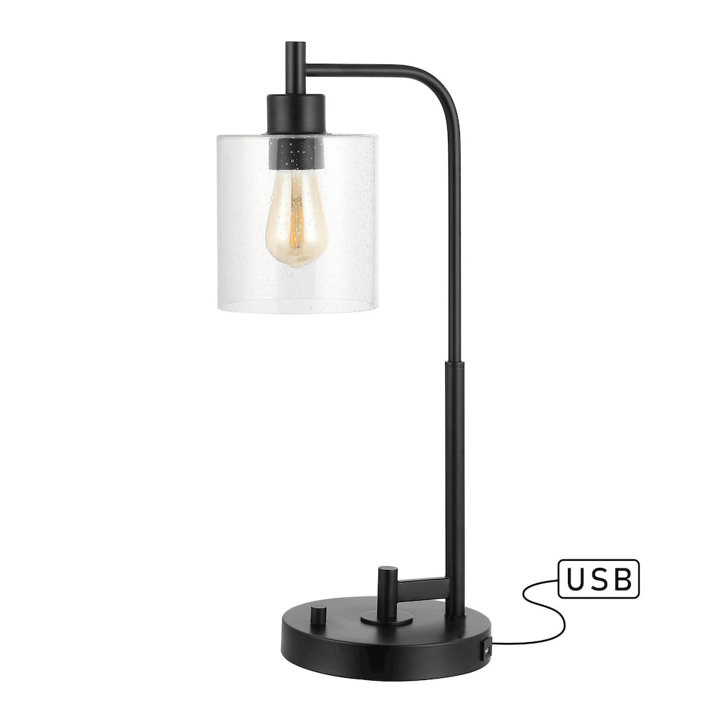 Axel Modern Iron/Seeded Glass Farmhouse Industrial Usb Charging Led Task Lamp. Picture 7