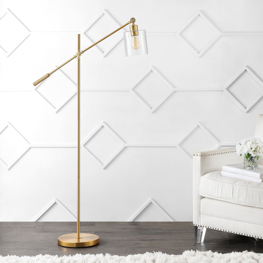 Kathryn Classic Iron/Seeded Glass Adjustable Head Modern Led Floor Lamp. Picture 6