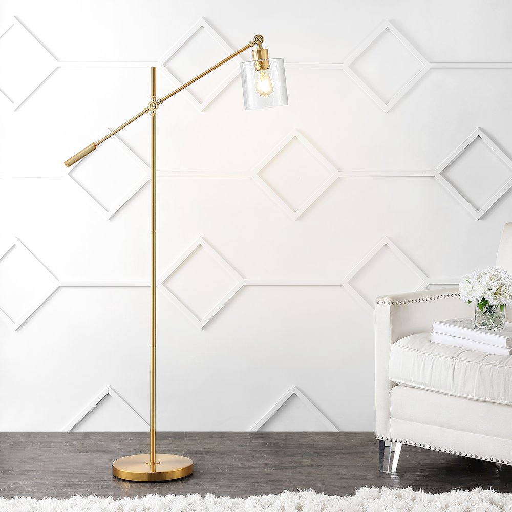 Kathryn Classic Iron/Seeded Glass Adjustable Head Modern Led Floor Lamp. Picture 5