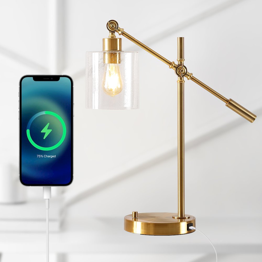 Iron/Seeded Glass Adjustable Head Modern Usb Charging Led Task Lamp. Picture 10