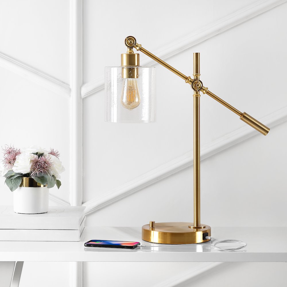 Iron/Seeded Glass Adjustable Head Modern Usb Charging Led Task Lamp. Picture 6